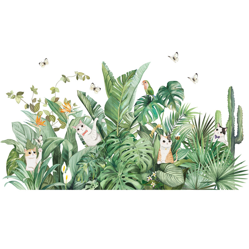 Green Tropical Assorted Leaves Decals Removable PVC Wall Stickers - Living Room Bedro