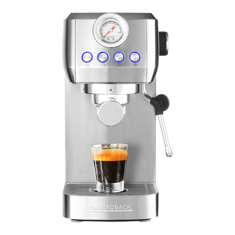 GASTROBACK Design Espresso Piccolo Pro Coffee Machine, 15 Bar, Suitable for E.S.E Pads, Milk Frother Steam Wand, Silver - 62721