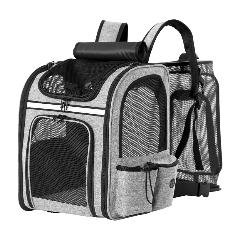 Erweiterbare faltbare Haustier-Rucksack-Transporttasche mit Mesh-Fenstern, atmungsaktive Katzen-Reisetasche mit Stahlrahmen, komfortable Haustier-Transporttasche für Reisen und Outdoor