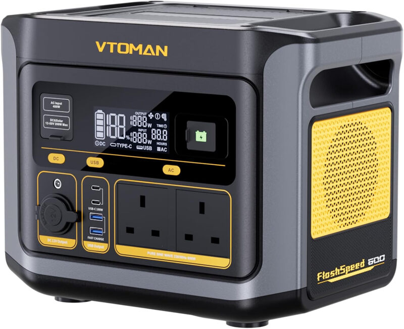 Vtoman Flashspeed 600 Portable Power Station 600W (1200W Peak) - 499Wh Solar Generator With Lifepo4 Battery Pack, 100W Usb-C/230V Ac, 60 Min Fast Charging 0-80% For Camping, Fishing, Blackout, Rvs 6979127740554