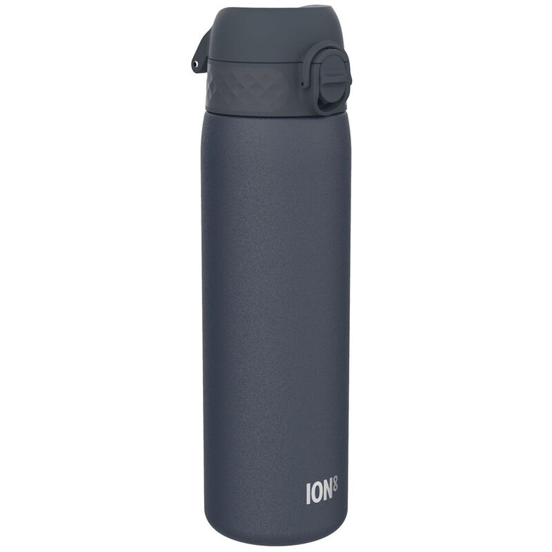 ION8 lichtgewicht stalen waterfles, 600 ml/20 oz, niet geïsoleerd, lekvrij, eenvoudig te openen, veilige vergrendeling, vaatwasserbestendig, flip-dop, past in bekerhouders, draaggreep, metalen waterfles, Ash Navy