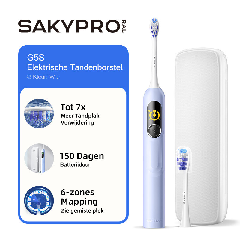 SAKYPRORAL Elektrische Tandenborstel met AI-scherm voor Volwassenen, Kinderen & Tieners | 150 Dagen Autonomie, Real-time Poetskaart | Wittestand, 3 Min Timer, Reisetui | Familie Sonic Tandenborstel (G5S Blauw)