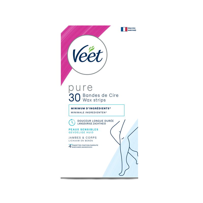 Veet pure bandes de cire jambes et corps peaux sensible x30