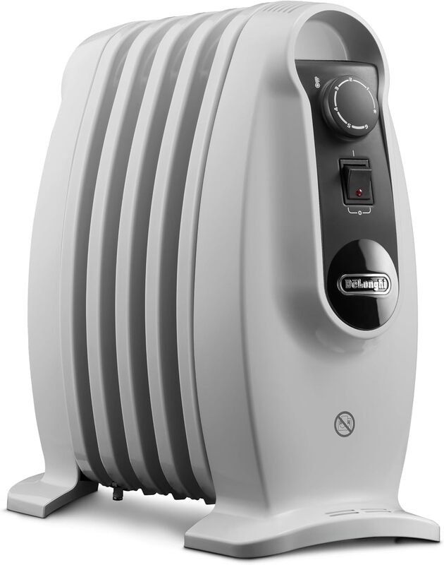 De'longhi Oil Filled Radiator – 500W， 5 Fins， Mini Size， Mechanical Control – White，