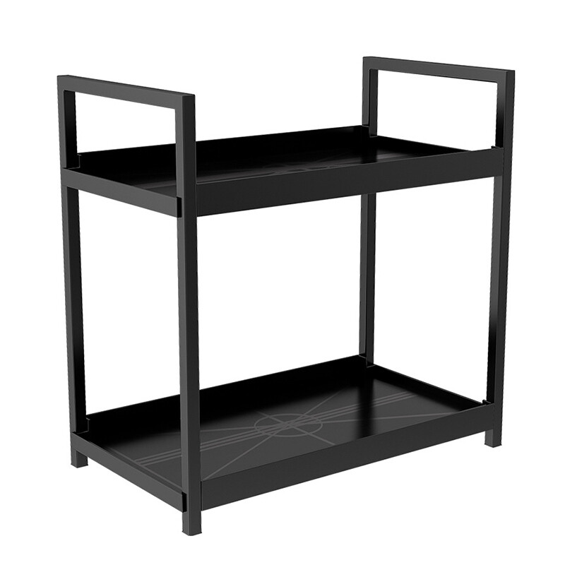 Multifunctional Storage Rack – Black, Wrought Iron + PP, Double-layer Countertop Orga