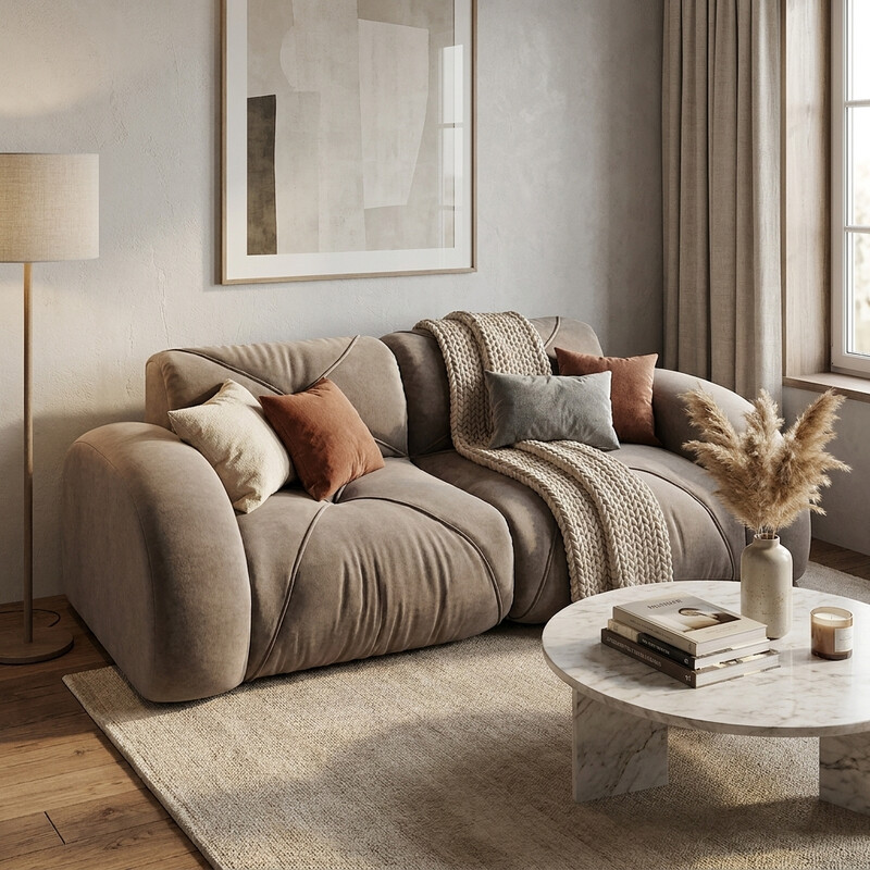 URBAN MEUBLE frameloze modulaire tweezitsbank — 204 x 95 x 76 cm — grijze chenillestof — schuim met hoge dichtheid
