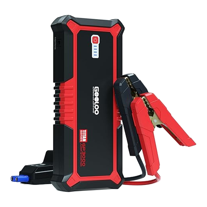 GOOLOO GP3000 Starthilfegerät 3000 A Spitzenstrom, Auto-Starter (für Benzinmotoren bis 9 L oder Dieselmotoren bis 7 L), 12 V Starthilfebox, Auto-Lithium-Akku-Booster, supersicherer Tragbarer Akkupack mit USB-Schnellladung, Typ-C-Anschluss