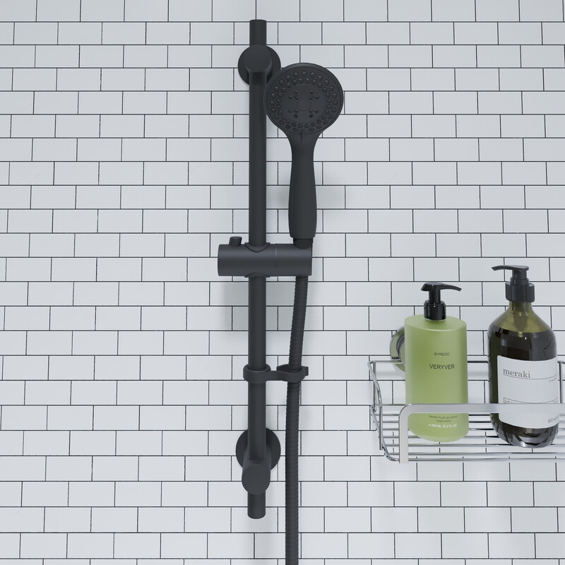 Nero Shower Set - Riser Rail/Shower Head/Hose - Black