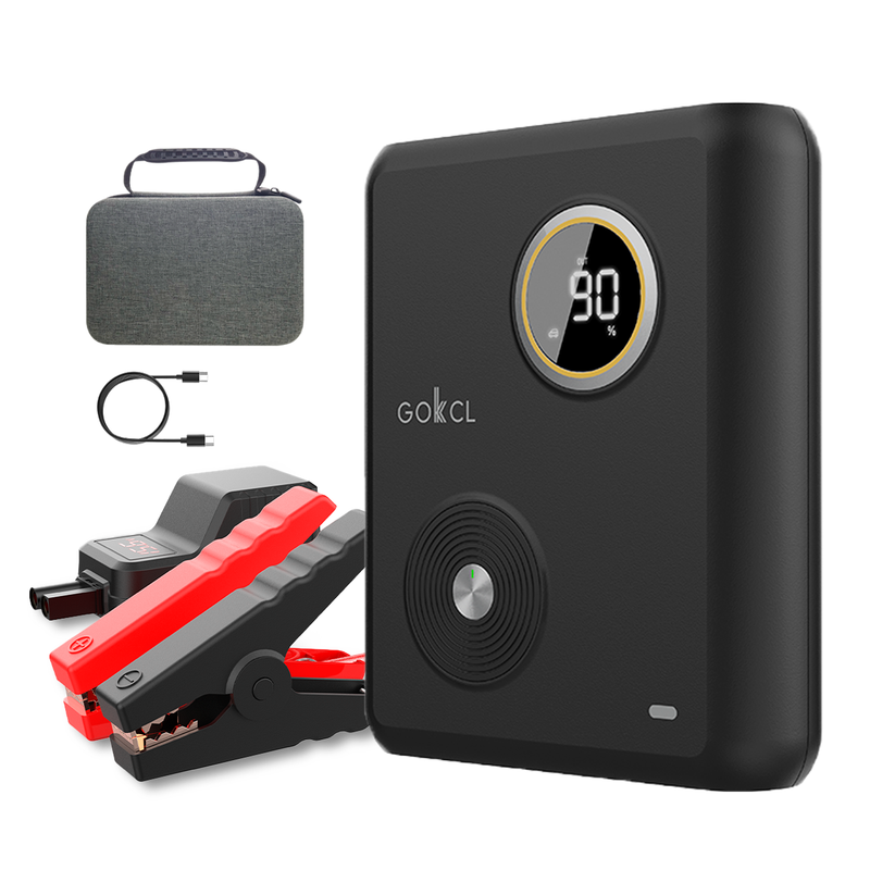 GOKKCL GK03 Natrium-Ionen-Starthilfegerät fürs Auto 27500 mAh, PD60W-Schnelllade-Powerbank, bei 0 Volt reaktivierbar, 5 Jahre Standby pro Ladung, Allwetter-Starthilfepack mit 200 lm LED-Leuchte und Klemmen aus reinem Kupfer für Benzin- und Dieselfahrzeuge