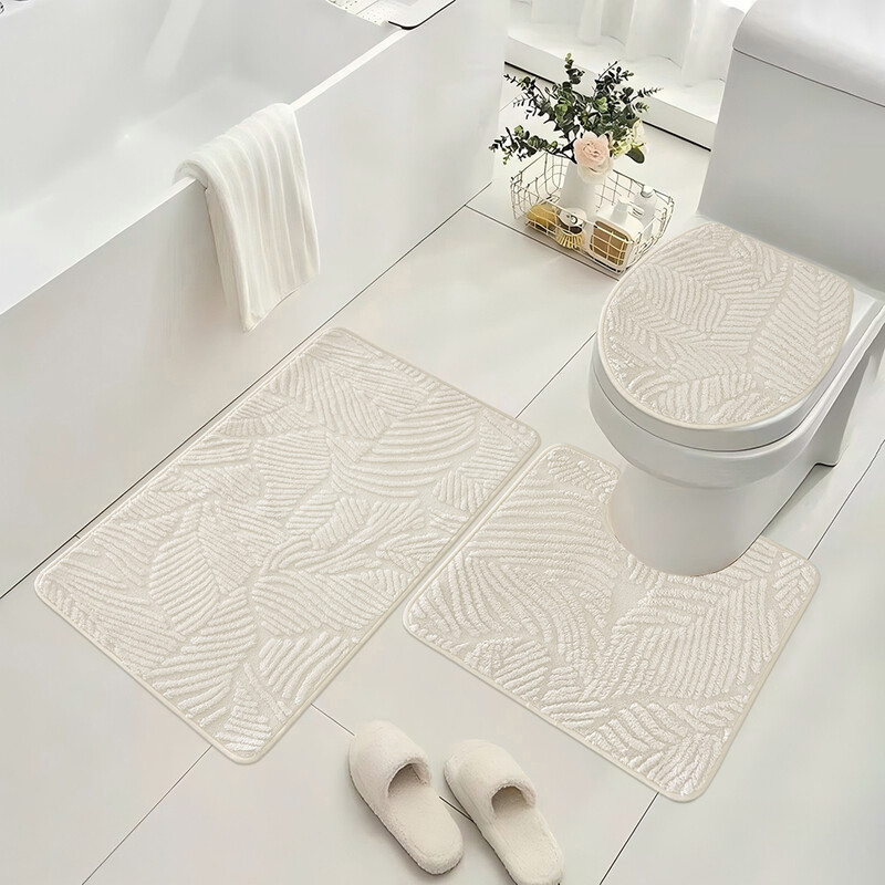 3 pcs Bathroom Rug Set Includes Bath Rug, Contour Mat and Toilet Lid Cover, Machine W