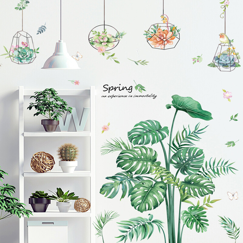 Green Tropical Assorted Leaves Decals Removable PVC Wall Stickers - Living Room Bedro