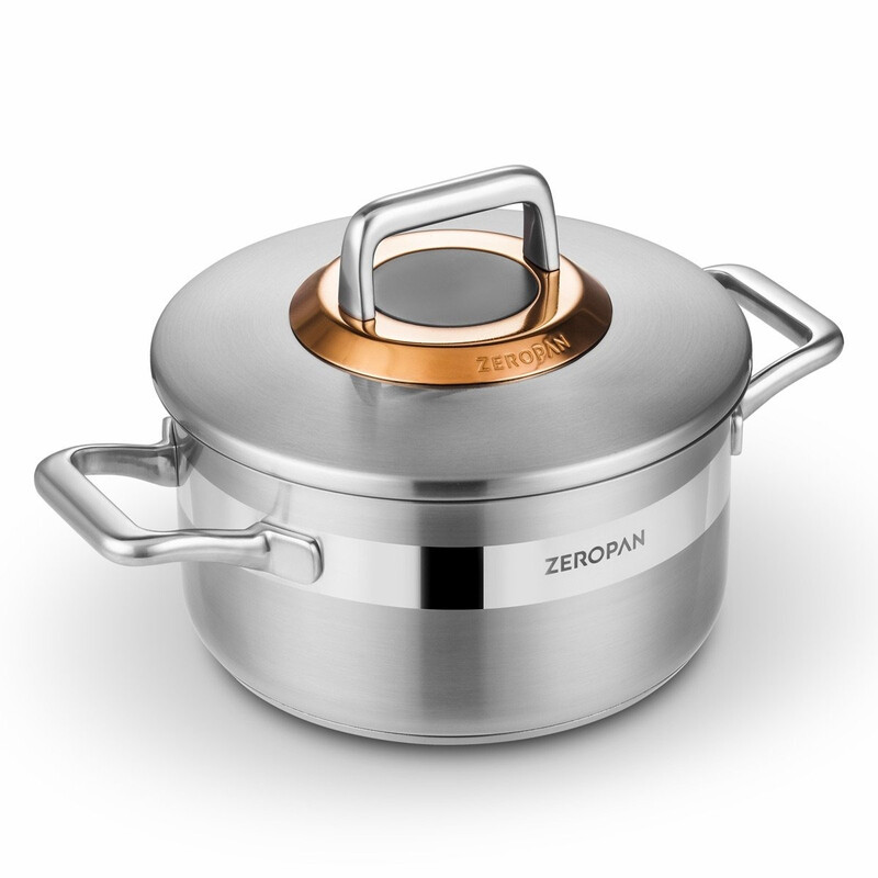 ZEROPAN Königtum Suppentopf 20 cm / 2,8 L mit Edelstahldeckel – Edelstahl 316 L, dreischichtig vollständig ummantelt, Antihaft-Innenseite ohne PFAS, PFOA und PTFE, Backofen bis 260 °C