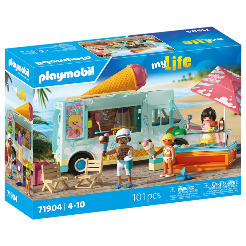 PLAYMOBIL Urlaub am Strand Eiswagen mit Surfsportgeschäft Spielzeug ab 4 Jahren Geschenk für Kinder fördert Kreativität & Rollenspiel Strandabenteuer mit Figuren & Fahrzeug 71904