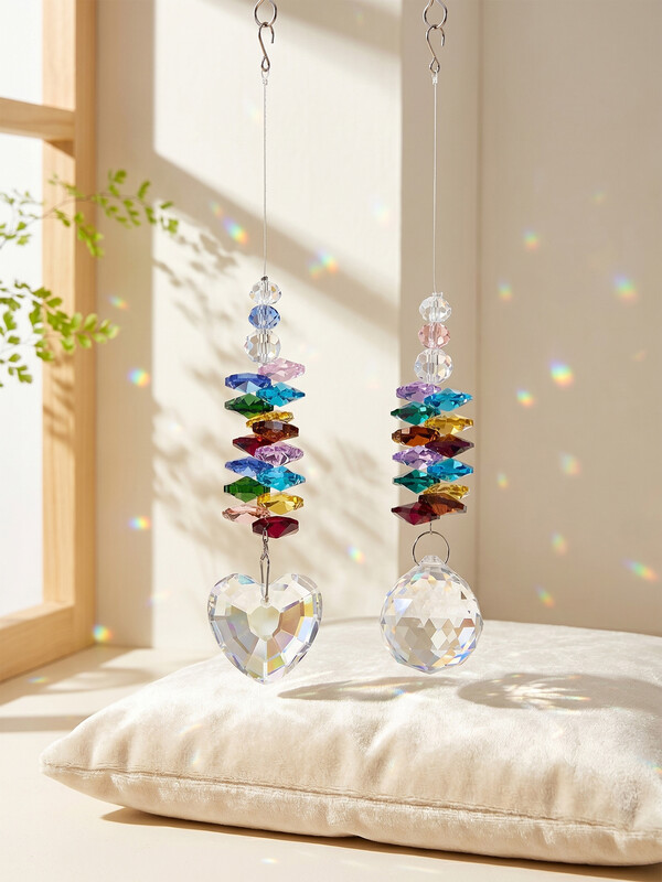 【3 € Rabatt ab 10 €】Ju7cer 2 Stück Regenbogen-Herz Kristallkugel-Anhänger – Herzförmige Prisma-Farben-Perlen-Dekoration, Fensterdekoration für Hochzeiten, Weihnachts-Must-Have