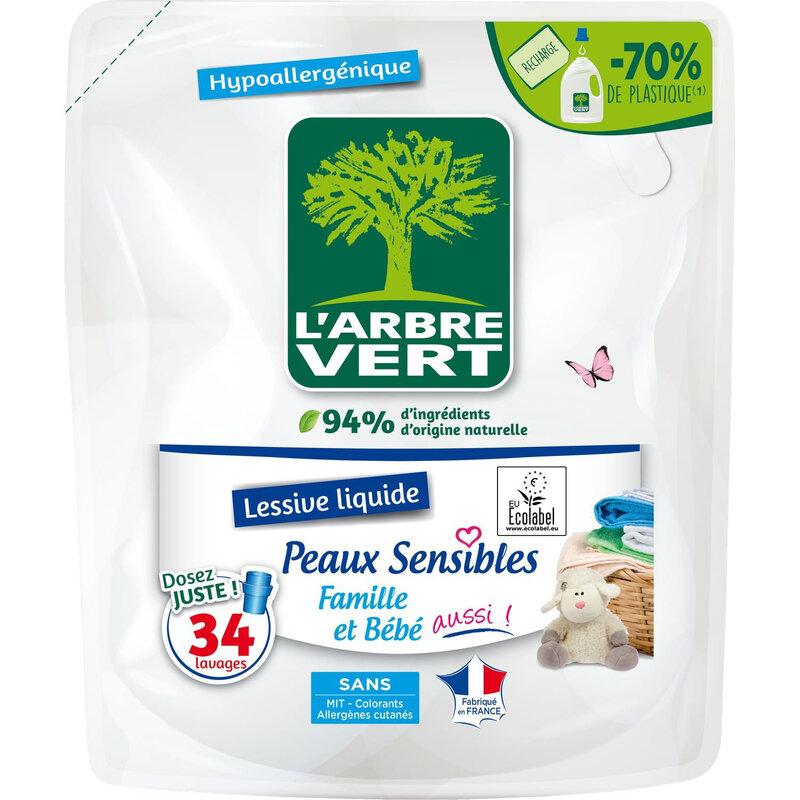 Lessive Liquide Peaux Sensibles L'Arbre Vert MO3450601046414 – Recharge De 1,53l - vue 2