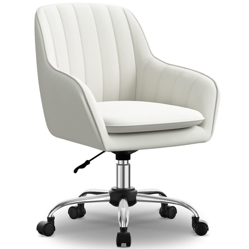 GTIMEX Bureaustoel Homeoffice stoel, Make-upstoel met armleuningen, Draaistoel met wielen Fluwelen stoel, In hoogte verstelbaar, Voor make-uptafel, Studeerkamer, Slaapkamer, 150 kg) Wit