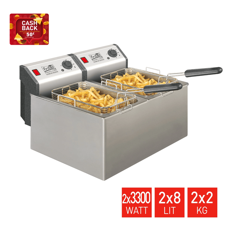 Fritel Friteuse Profi 4905 Duo - Professionele Dubbele Friteuse - 2x 8 L - 2x 3300 W - Stofdeksel - Geschikt voor Olie en Vast Vet