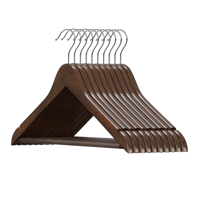 Ochama Massivholz-Kleiderbügel, 10er-Set, für Anzüge, Hemden, Mäntel, Walnussbraun-silbern