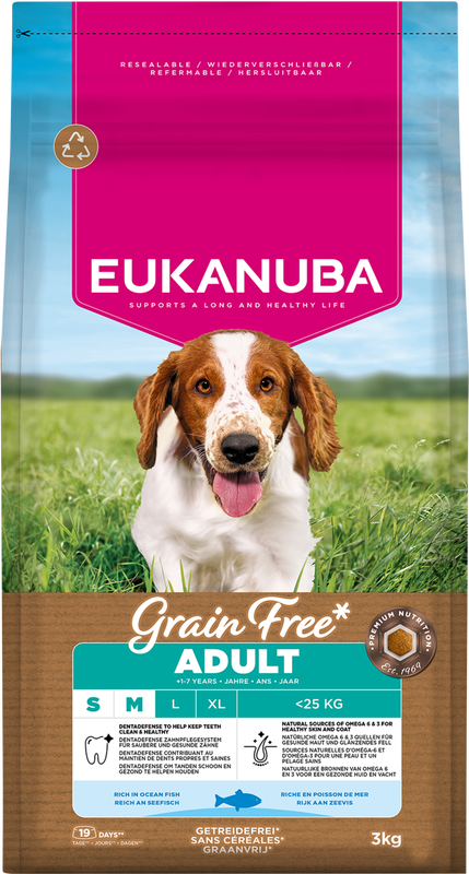 Eukanuba Graanvrij Hondenvoer voor Volwassen Honden (Klein/Middelgroot) met Oceaanvis 3 kg