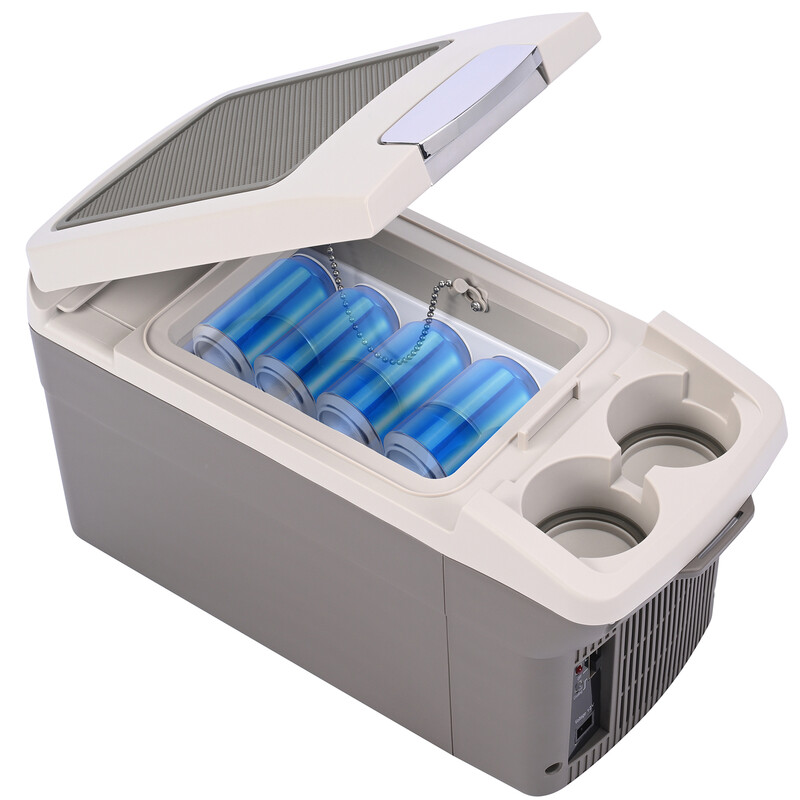 ICEROVER PN-06 6 liter draagbare auto-koelkast en verwarmingsapparaat, 12V elektrische mini-koelkast met bekerhouders, grijs, compacte thermoelektrische koelkast voor reizen en kamperen