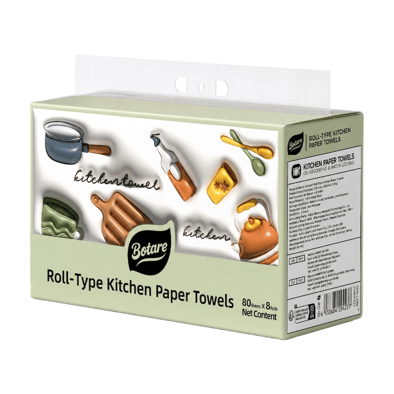 Botare Kitchen Rolls, Super Absorbent, 80 Sheets per Roll (Pack of 8 Rolls)
