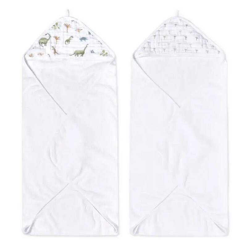 ™ Essentials Cotton Muslin Hooded Towels 2 Pack Dino Jungle