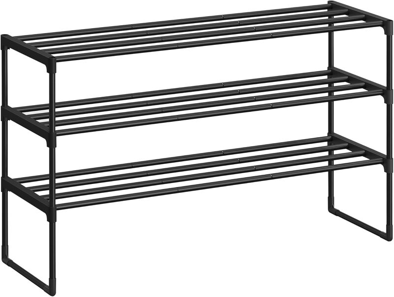 SONGMICS Schuhregal mit 3 Ebenen, Metall, für 12-15 Paar Schuhe - 30 x 92 x 55 cm - Schwarz - LSA303B02