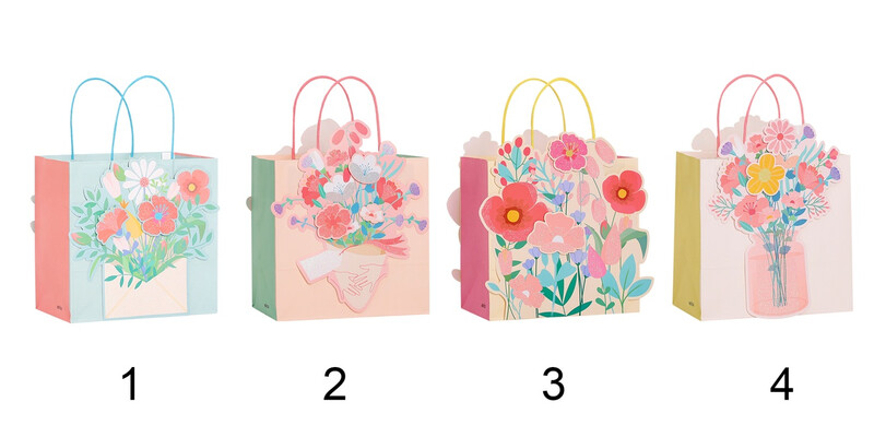 Gift Bags Floral 3D Assorted Medium 8 Pieces