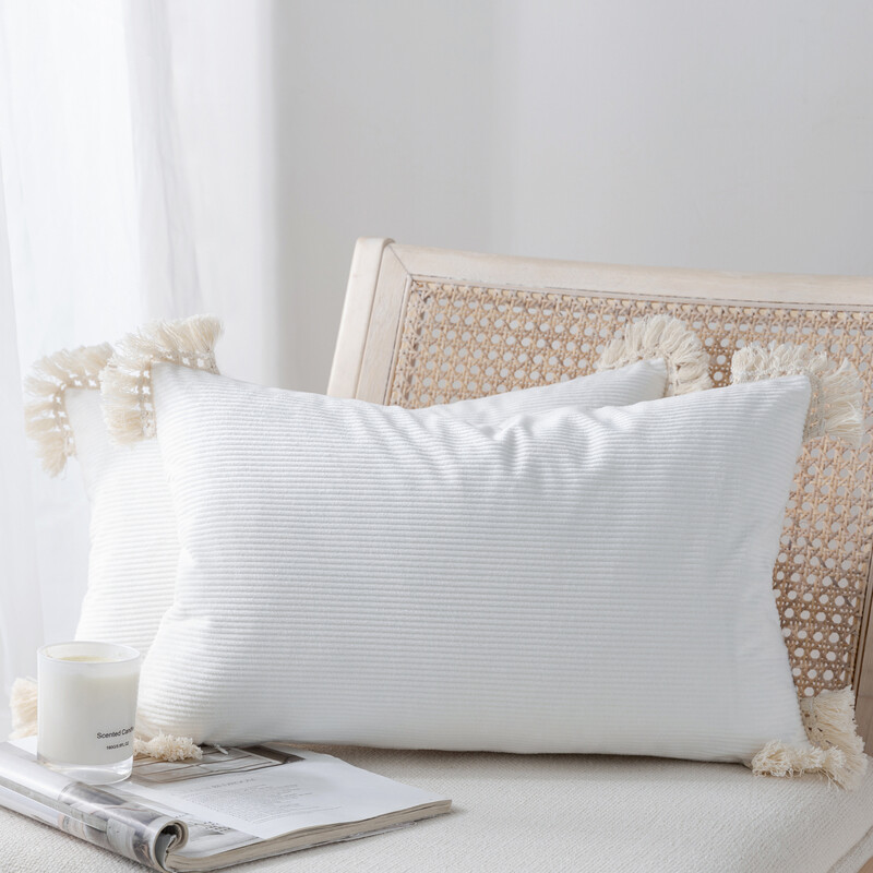 Pack of 2 Corduroy Soft Pillow Covers Decorative Striped Velvet Throw Pillows with Co