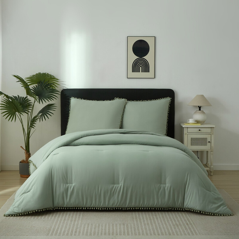 Meeallhome Bettwäsche-Set mit Pom-Pom-Fransen 260 × 240 cm/80 × 80 cm × 2 Türkis