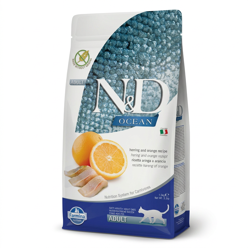 Farmina N&D Ocean Katzenfutter Hering mit Orange 1,5 kg 98% tierische Inhaltsstoffe Getreidefrei
