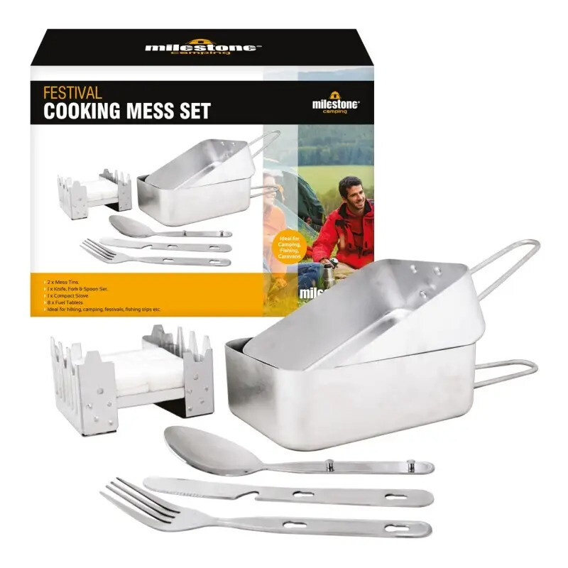Camping Cookware Set/Features Mess Tins, Cutlery, Compact Stove & Fuel Blocks/Alumini