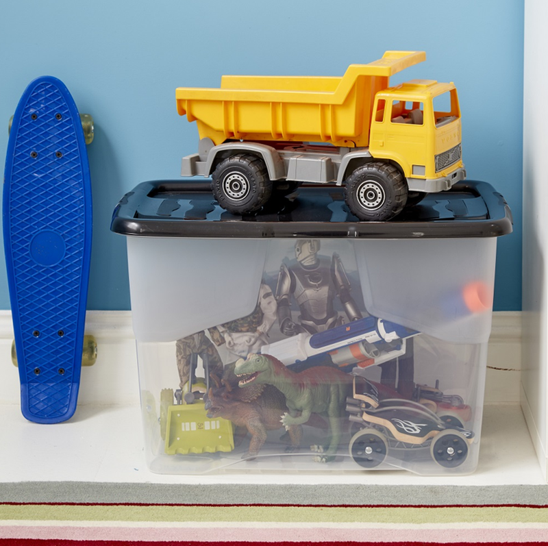 Strata Black Curve Storage Box & Lid 65L Clear