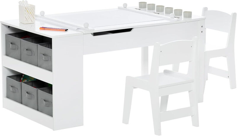 2-in-1 Kids Art Table Set with Chairs-White