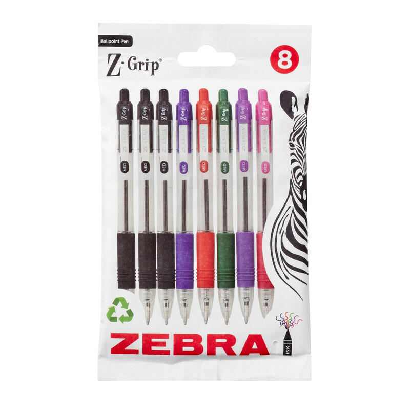 Z-Grip Ballpoint 8 Pack Assorted Colours