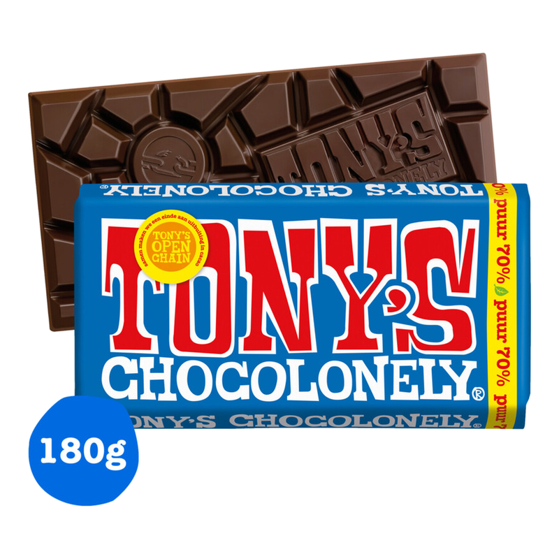 Tony's Chocolonely Pure 70% Donkere Chocolade - 180 g