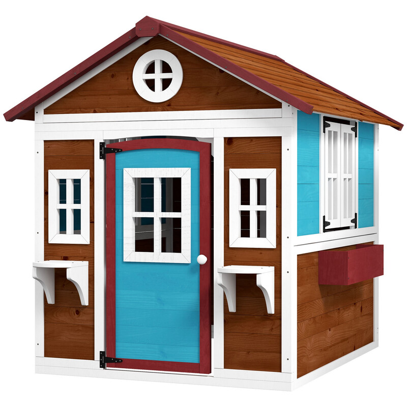 345-027V00DR Outsunny Wooden Playhouse for Kids Outdoor Wendy House with Doors, Windo