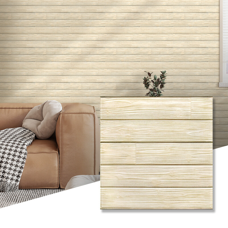 Commomy Retro-look Beige Houtnerf 3D Wandpanelen, Zelfklevende PVC Wandstickers, 30 x 30 cm, 10 Stuks, Waterdicht & DIY-Vriendelijk, Gestructureerd Decoratief Wandbekleding voor Slaapkamer, Woonkamer, Accentwand & Huurwoning
