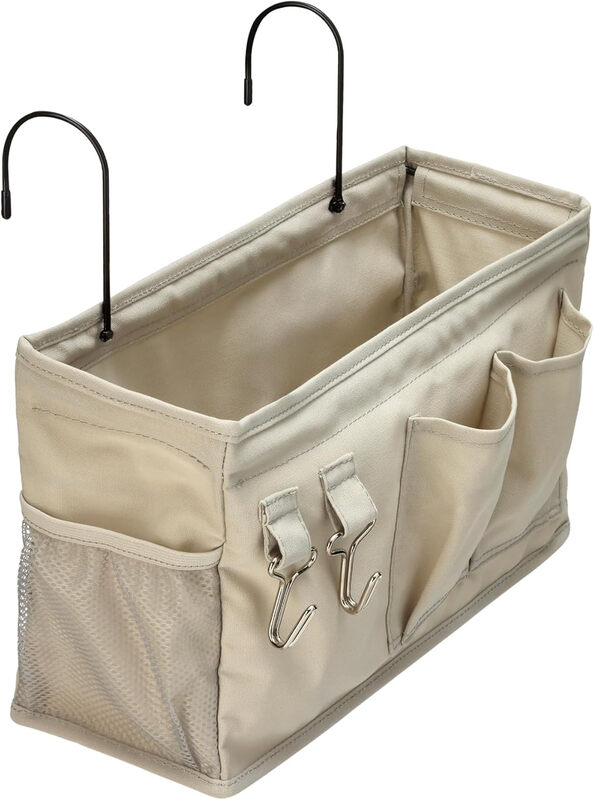 Bedside Caddy Hanging Storage Organizer, 4.72 x 14.57 x 7.87 in, Linen, Dark Grey