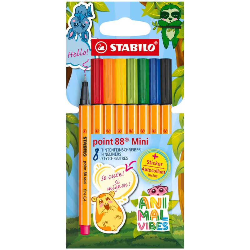 Point 88 Mini Animal Vibes - Fineliner - Pack of 8 - Assorted Colours