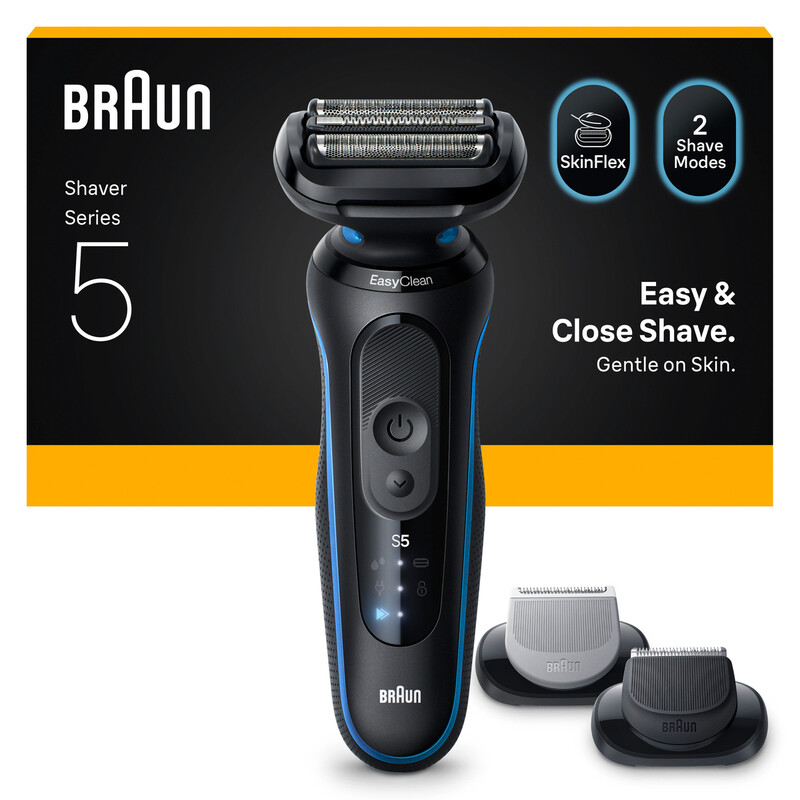 BRAUN Series 5 52-B1650S Elektrischer Rasierer für Herren, Bis zu 50 min kabellose Laufzeit, Aufsätze für Körperpflege & Barttrimmer, 100 % wasserdicht, Top-Geschenkideen