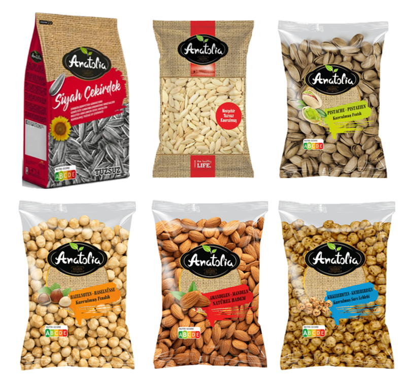 Offre de noix (Graines de tournesol, graines de citrouille, pistache, noisette, amande, pois chiches)