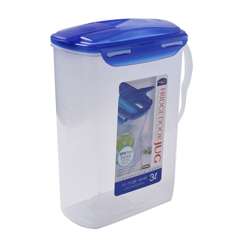 LocknLock Aqua Kühlschranktür-Wasserkrug 3 L – Halbtransparenter Kunststoffkrug mit wendbarem luftdichtem Deckel, platzsparendes Design für Kühlschranktür, mikrowellengeeignet, gefriergeeignet & spülmaschinenfest