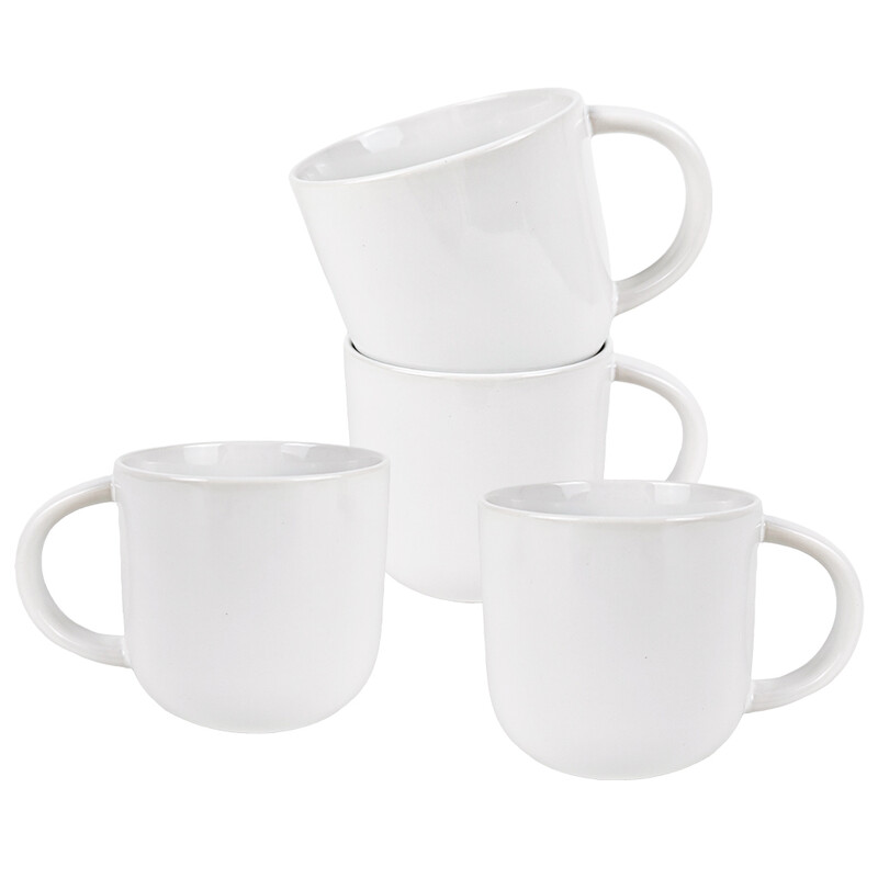 Set of 4 White Ceramic Mugs, 415ml Large Coffee Cups, Bulk Pack for Home, Office, Res