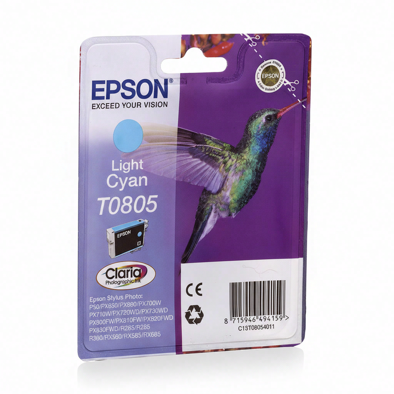 Epson kolibrie enkelverpakking lichtcyaan T0805 Claria fotografische inkt