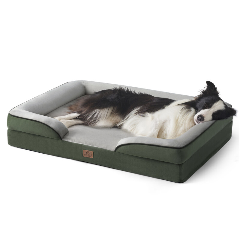 Bedswe Hundesofa Ergonomisch für Hunde - Tannengrün Hundebett mit weicher Polsterung für mittelgroße Hunde, Maße: 89 x 63 cm