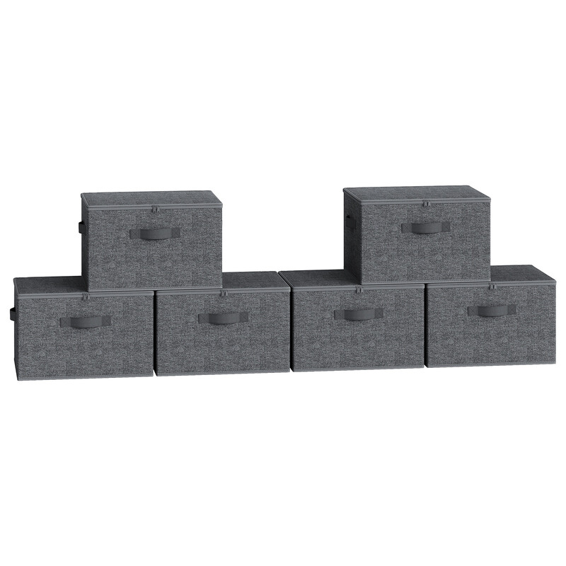 JOYFURNOS Boîtes de rangement pliables, lot de 6, organiseur de vêtements zippé avec couvercles solides et poignées renforcées, grande capacité de 30L par boîte, taille compacte 40x30x25cm, idéal pour placard, étagères, dortoir, voyage, Gris Foncé