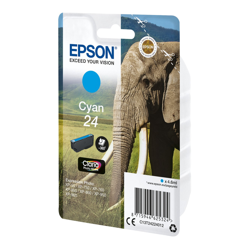 Epson Elephant enkele verpakking cyaan 24XL Claria Photo HD-inkt