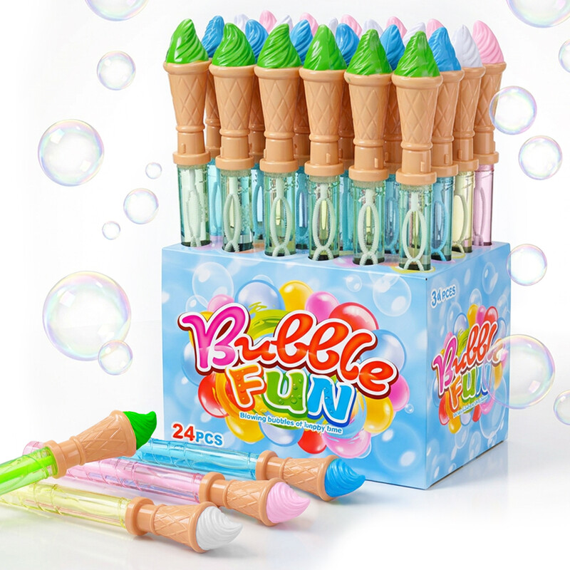 24 Stück extra große Eiscreme-Blasenstäbe Kinderspielzeug, 37,5 cm extra lang, 120 ml, 360° auslaufsichere Seifenblasenlösung, Sommer-Outdoor-Spiele, Geburtstags-Partygeschenke, Geschenktütenfüller