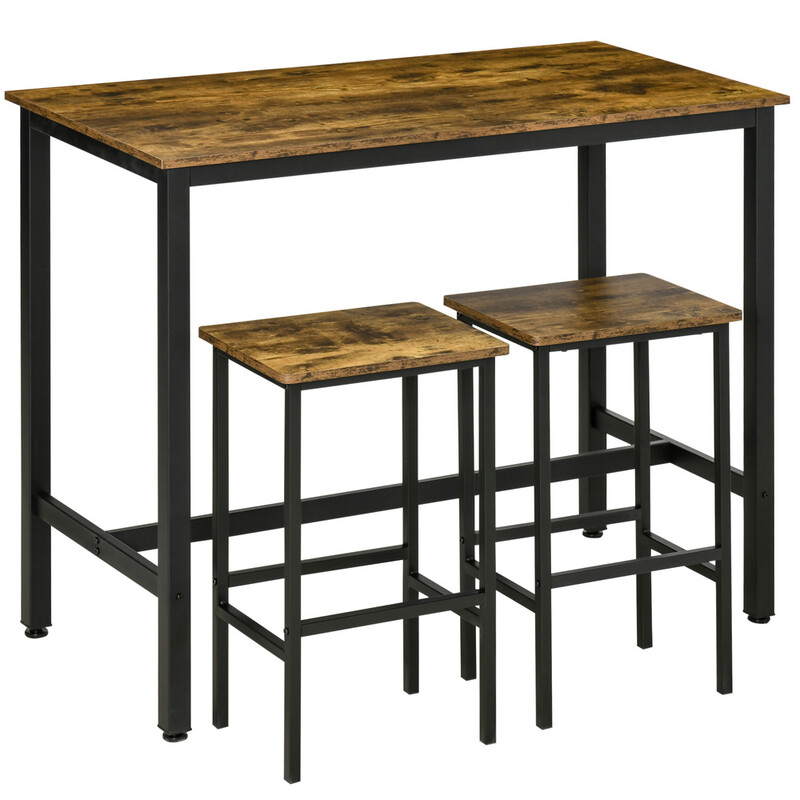 Bar Table & 2 Stools Industrial Rustic Brown/Black